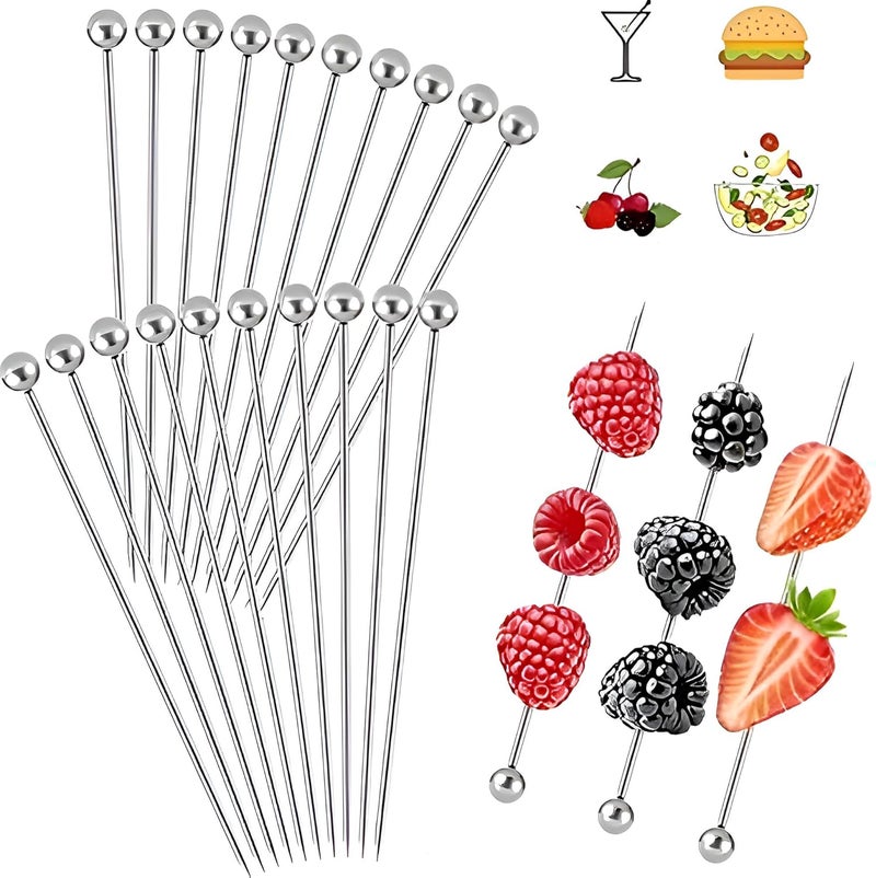 Birdbrid Stainless Steel Cocktail Picks Reusable Metal Skewers for Drinks Olives Fruit Ideal for Holiday Parties Events Barbecue Appetizers Silver 43inch 8 - Image 1