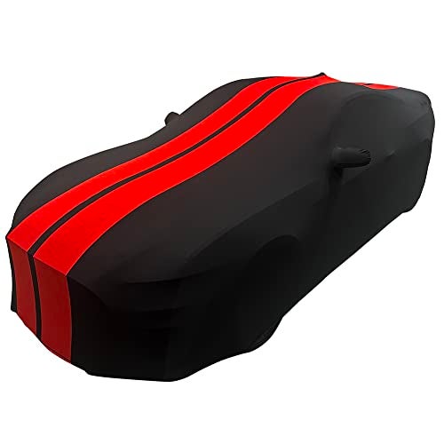 SR1 Performance 2005-2025 Mustang Indoor Car Cover - High End Custom Fit Ultraguard Stretch Satin Sport Series Dust Proof : Black with Red Stripes for Ford Mustang V6/Ecoboost/GT/Bullitt/Shelby GT350 - Image 5