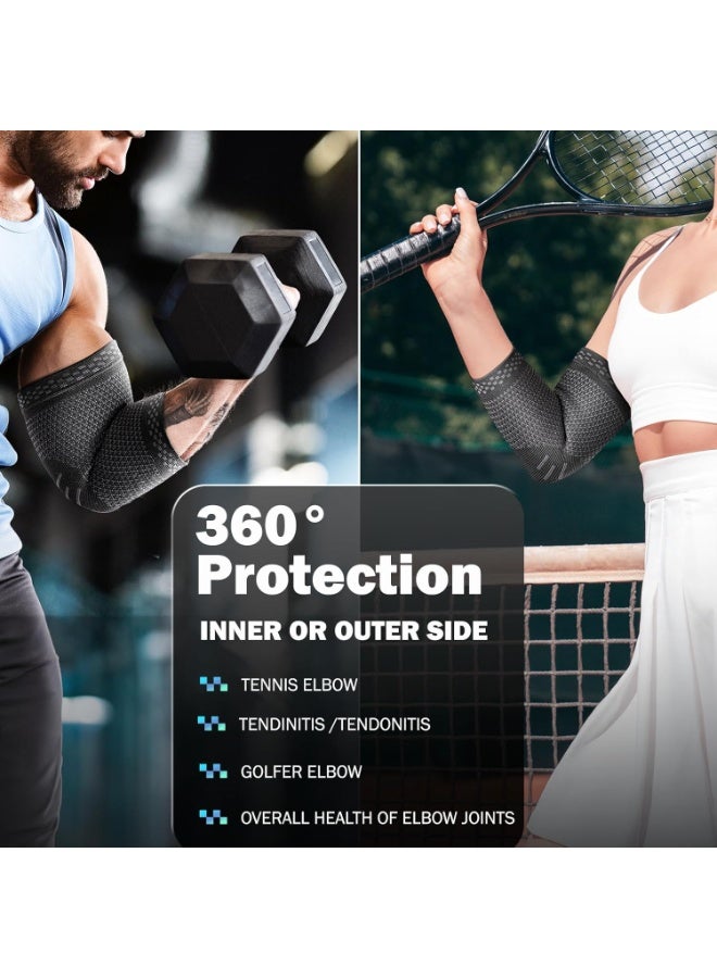دعامة الكوع للرجال/النساء/الأطفال، عبوة من قطعتين من دعامة الكوع الضاغطة لدعم الذراع لالتهاب الأوتار، ومرفق لاعبي التنس/الجولف، وأكمام دعم للحماية الرياضية وتسكين الألم (زوج) - Image 2