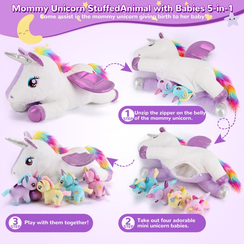 gnomantic 5 Pieces Unicorn Stuffed Animals  1 Mommy Stuffed Unicorn with 4 Babies  Unicorns Gifts for Girls Ages 3 4 5 6 7 8 Unicorns Plush Toys for Christmas Valentines Birthday Gifts Purple - Image 3