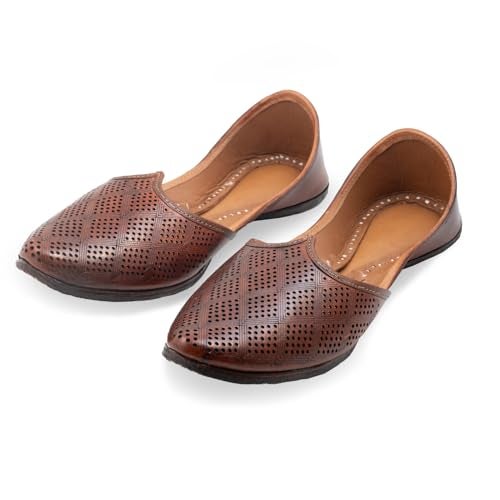 KORAKARI Men's Traditional Maharaja Punjabi Jutti Comfortable Mojari for Men (Size: UK9, Light Brown) - Image 4