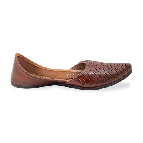 KORAKARI Men's Traditional Maharaja Punjabi Jutti Comfortable Mojari for Men (Size: UK9, Light Brown) - Image 2