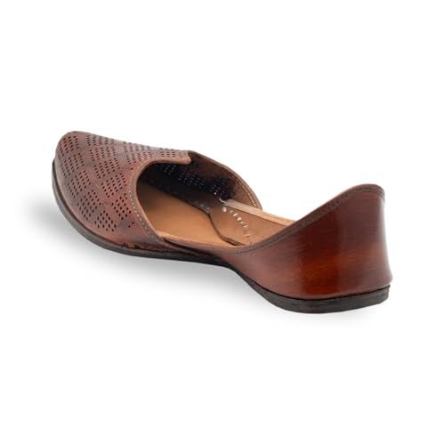 KORAKARI Men's Traditional Maharaja Punjabi Jutti Comfortable Mojari for Men (Size: UK9, Light Brown) - Image 3
