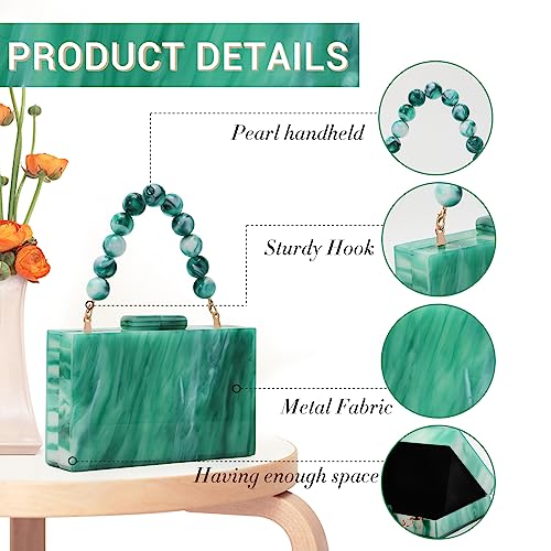 Fecialy Women Acrylic Clutch Purse Beads Evening Handbag Marble Clutch Formal Party Bridal Wedding Crossbody Bag - Image 4