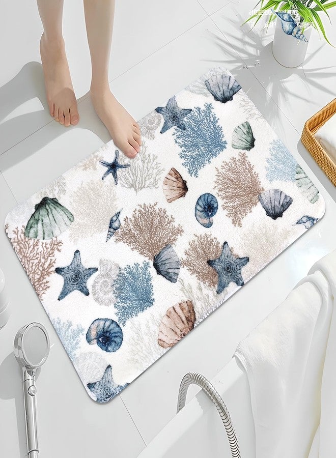 MEHOFOND Nautical Bath Rugs 20''x32'' Ocean Starfish Coralline Non-Slip Bath Mats Navy Blue Extra Soft Microfiber Bathroom Rugs for Bathroom Decor - Image 2