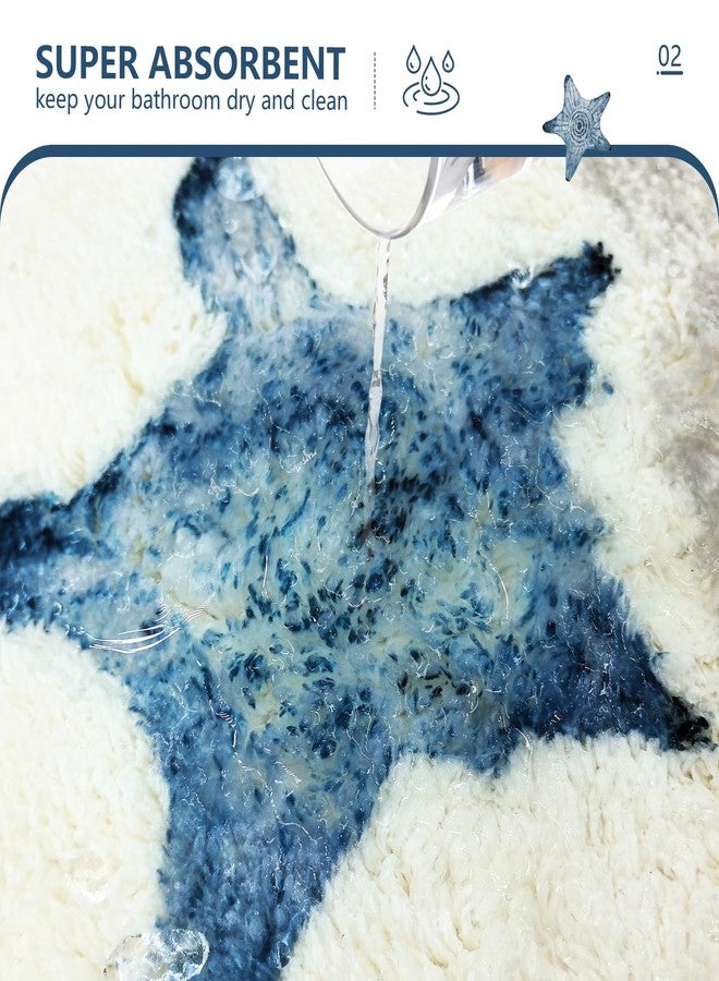 MEHOFOND Nautical Bath Rugs 20''x32'' Ocean Starfish Coralline Non-Slip Bath Mats Navy Blue Extra Soft Microfiber Bathroom Rugs for Bathroom Decor - Image 4