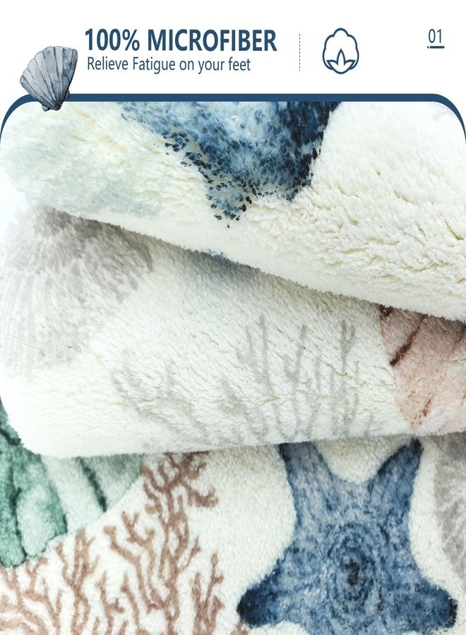 MEHOFOND Nautical Bath Rugs 20''x32'' Ocean Starfish Coralline Non-Slip Bath Mats Navy Blue Extra Soft Microfiber Bathroom Rugs for Bathroom Decor - Image 5