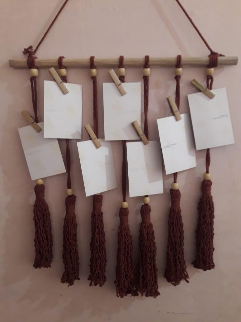 Divinecho Hanging Photo Display Macrame photo wall hanging 10 Wood Clips Boho Decor Home Decoration Multi Picture Frames Collage Decoration for Home Dorm Living Room Dcor  - Image 3
