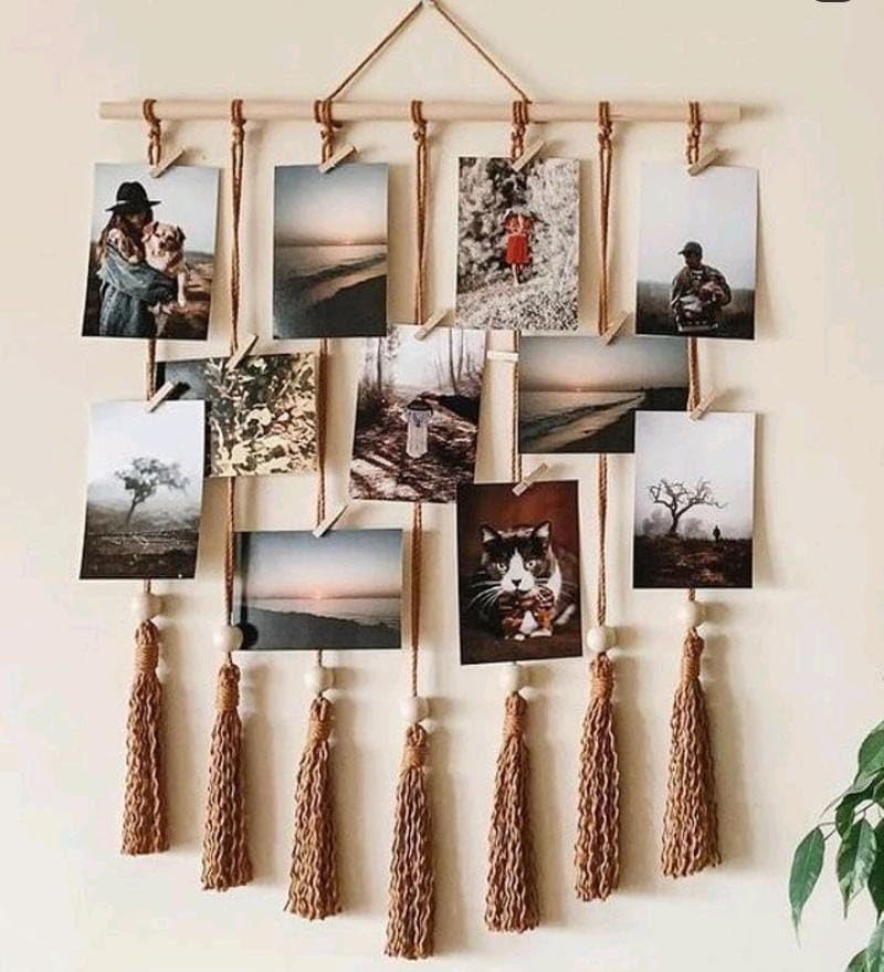 Divinecho Hanging Photo Display Macrame photo wall hanging 10 Wood Clips Boho Decor Home Decoration Multi Picture Frames Collage Decoration for Home Dorm Living Room Dcor  - Image 2