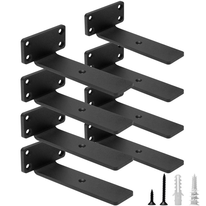 HITOMEN Heavy Duty Floating Shelf Brackets 6Inch 15 Thick Hidden Shelves Hardware Iron L Brackets Rustic Industrial Black Metal Wall Shelving Supports 8 Pack