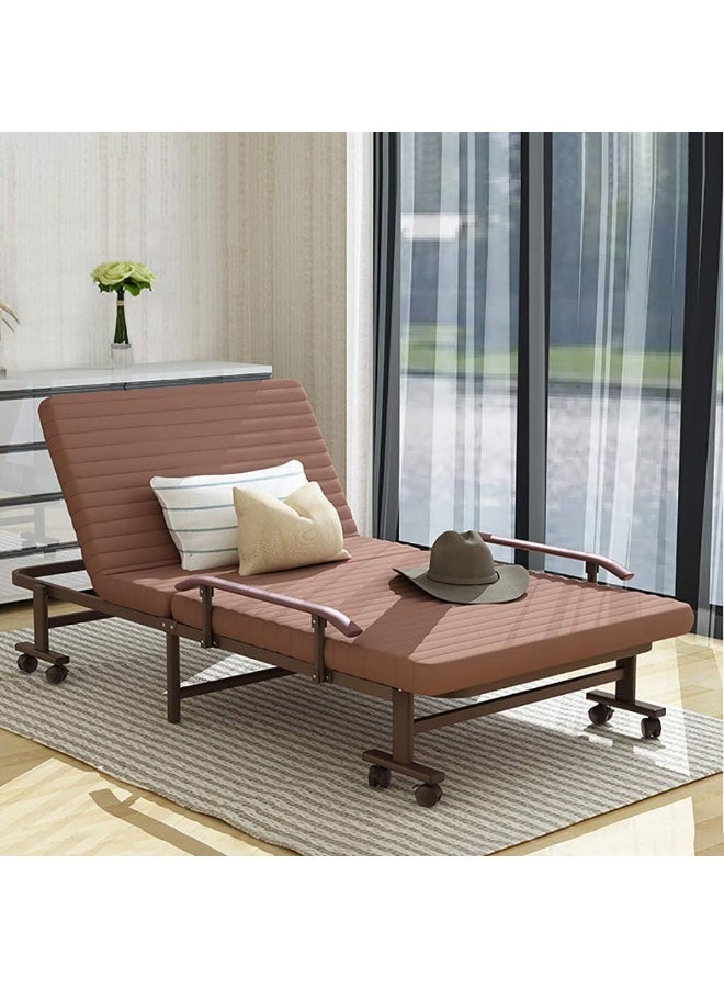 Generic Folding Bed, 190 * 80cm Foldable Single Bed with Foam Mattress and Wheels for Napping and Guest Bed, Portable Rollaway Bed for Home Office, Metal Frame Adjustable Back  - Image 1