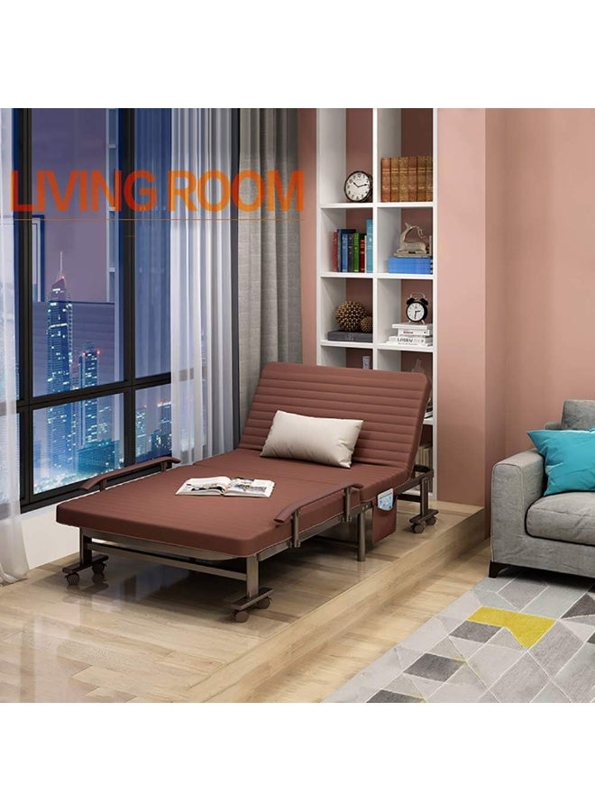 Generic Folding Bed, 190 * 80cm Foldable Single Bed with Foam Mattress and Wheels for Napping and Guest Bed, Portable Rollaway Bed for Home Office, Metal Frame Adjustable Back  - Image 3