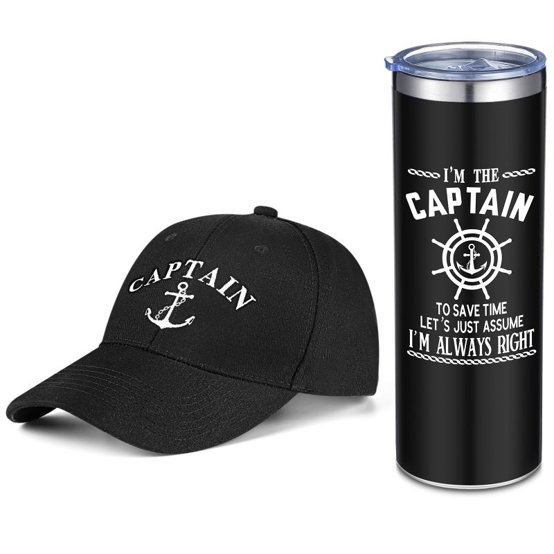 Handepo Handepo Boating Accessories Gifts for Men Boat Captain Cap Im Captain Tumbler Boating Baseball Cap Nautical Cups Stainless Steel Coffee Mug for Fathers Day christmas Summer GiftsBlack