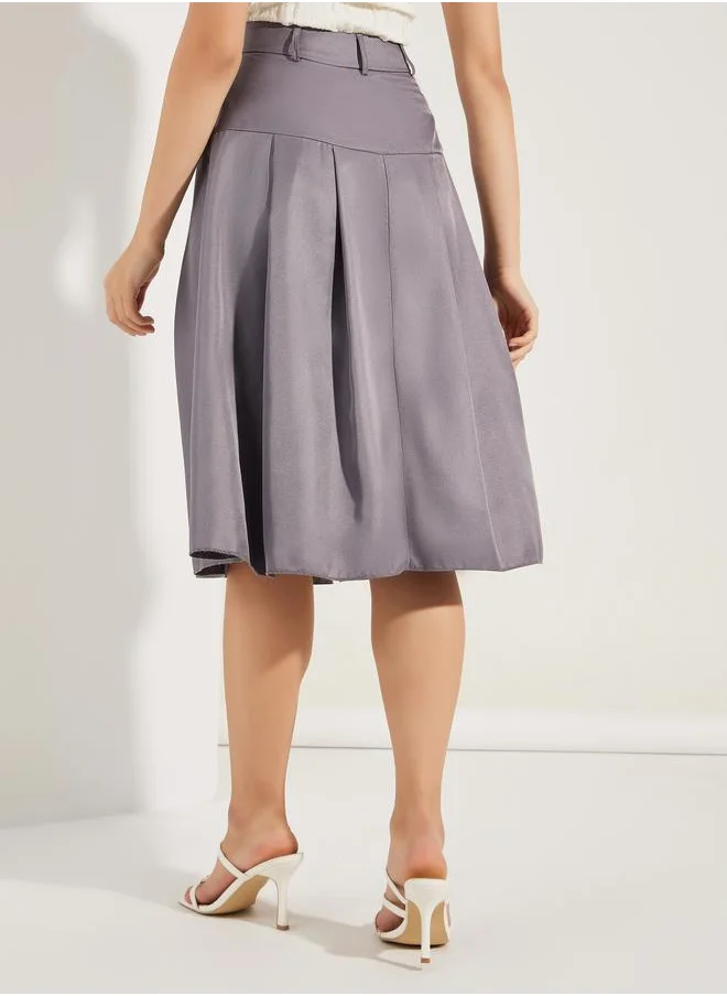 Styli Box Pleat Wide Waistband Midi Skirt