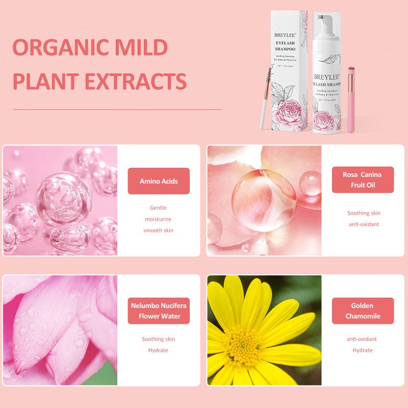 Breylee Eyelash Extension Cleanser, BREYLEEEyelash Extension Shampoo Eyelash Extension Foam & Brushes Eyelid Cleanser for Makeup Remover Paraben & Sulfate Free for Salon and Home Use(200ml, 7 fl oz) - Image 5