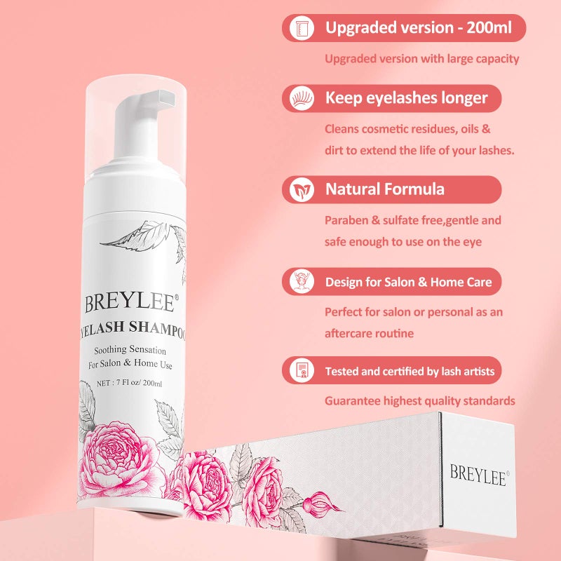 Breylee Eyelash Extension Cleanser, BREYLEEEyelash Extension Shampoo Eyelash Extension Foam & Brushes Eyelid Cleanser for Makeup Remover Paraben & Sulfate Free for Salon and Home Use(200ml, 7 fl oz) - Image 3