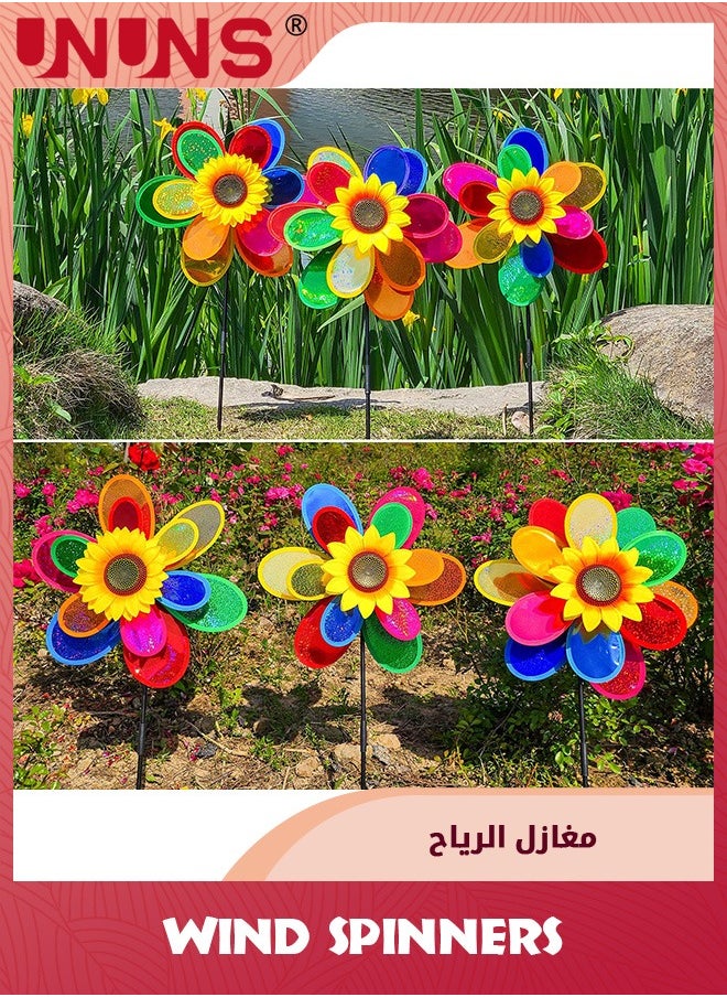 UNUNS 3Pcs Wind Spinner,Windmill Flower Pinwheel Pin Wheels For Yard Garden Outdoor Decorations,Lawn Ornaments Kinetic Sunflower Art Small Decor Stake Large Decorative  - Image 4