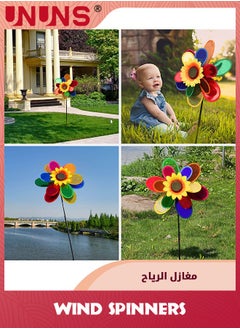 UNUNS 3 قطع دوار الرياح، دمية دوارة على شكل زهرة لتزيين الحدائق الخارجية، زينة حديقة، فن دوار عباد الشمس، دعامات زخرفية كبيرة  - Image 5