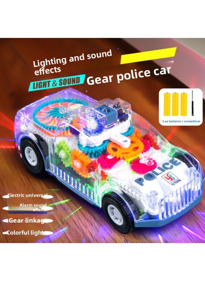 Generic Baby Electric Toy Car Universal Gear Excavator Music Light 1 4 Years Old Boy Female 3 Years Old Children 2 Cars-Color:Universal Transparent Gear Police Car Yj388-70-Scale:+3 Aa Charging Set + Screwdriver  - Image 1