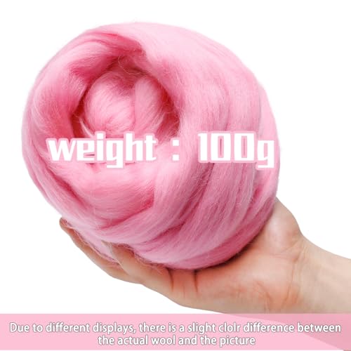 JUPEAN 3.53oz Wool Roving Yarn, Wool Felting Supplies, Pure Wool, Chunky Yarn, Spinning Wool Roving for Needle Felting Wet Felting DIY Hand Spinning (Pink) - Image 2