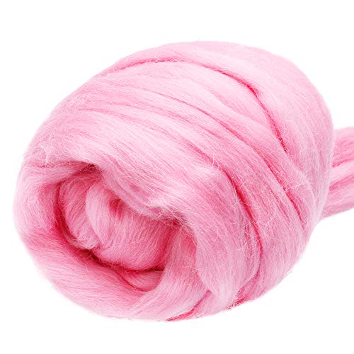 JUPEAN 3.53oz Wool Roving Yarn, Wool Felting Supplies, Pure Wool, Chunky Yarn, Spinning Wool Roving for Needle Felting Wet Felting DIY Hand Spinning (Pink) - Image 1