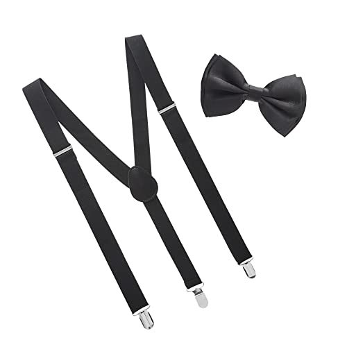 Man of Men Bow Tie and Suspenders for Men, Men’s Black Bowtie and Suspenders Set, Boys, Women - Tirantes Para Hombre, One Size Fits Most - Image 1