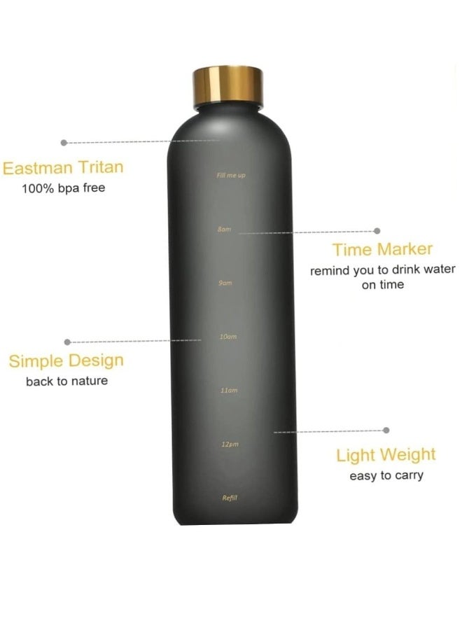 Gonice Water Bottle for Men/Women with Time Marker- Large 1L Leakproof Sports Reusable BPA free Water Flask for Gym Home Drinking Fitness & Outdoor Activity (Black 1000 ml) - Image 2