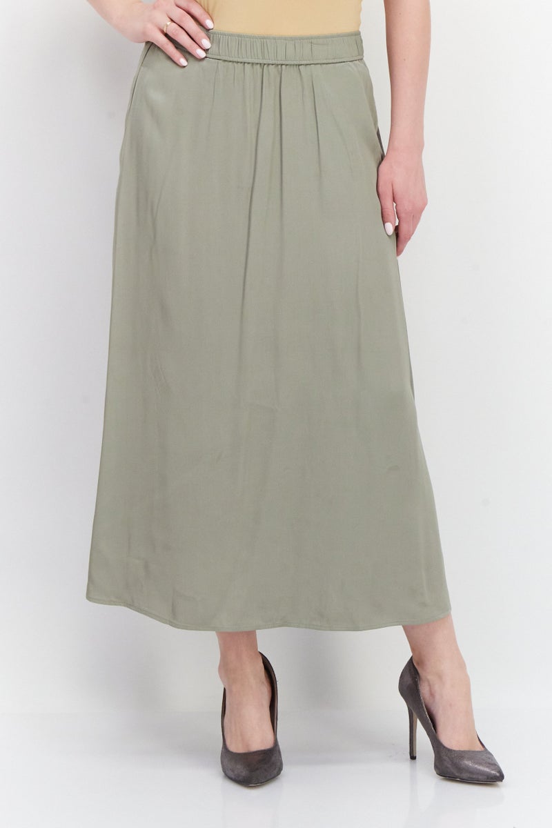 NAH/ Studio Women Solid Maxi Skirt, Olive  - Image 1