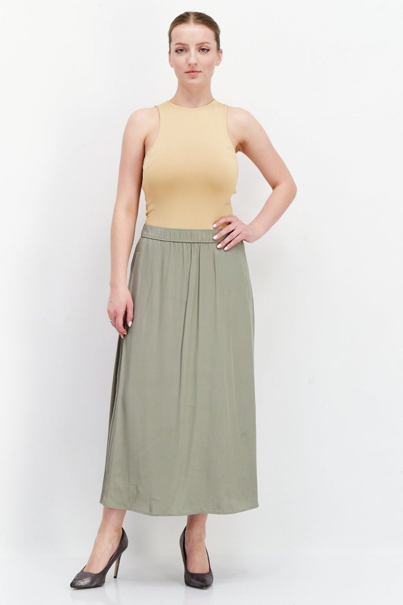 NAH/ Studio Women Solid Maxi Skirt, Olive  - Image 3