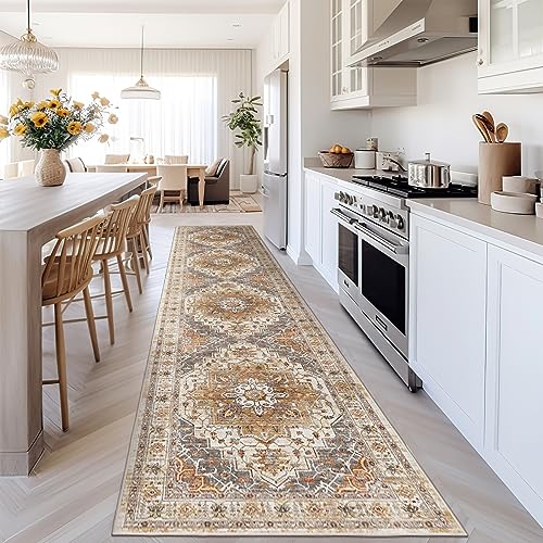 Madane Runner Rugs for Hallway 2x10 Long Washable Non-Slip Hallway Runner Rug Low-Pile Stair Kitchen Runner Throw Carpet for Entrance Living Dining Laundry Room (Turmeric/Grey, 2 x 10) - Image 1
