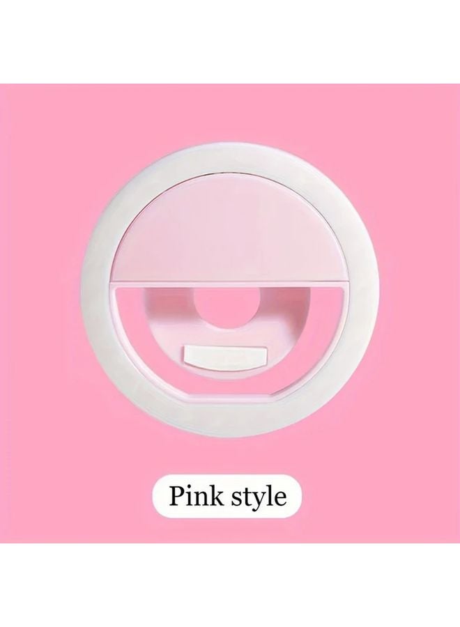 ضوء حلقة سيلفي LED وردي قابل للشحن بتصميم مِشبك وشحن عبر USB للهاتف - Image 1