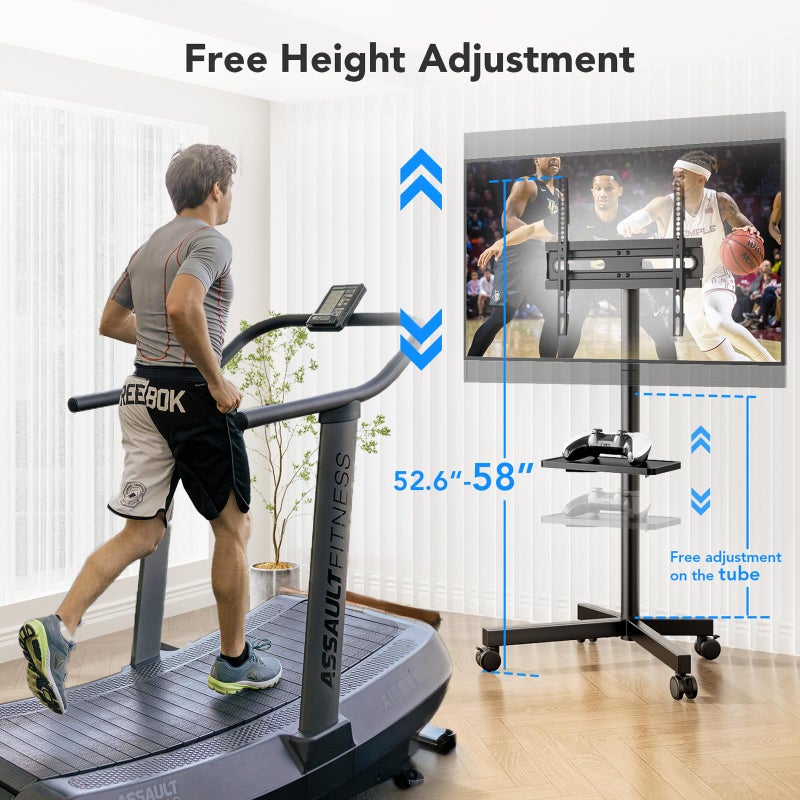 AX WABER Mobile TV Stand for 23-60 Inch LCD LED Flat/Curved Panel Screen TVs, Rolling TV Cart Holds up to 88Lbs Portable Stand with Shelf Rolling Floor Max VESA 400x400mm - Image 2