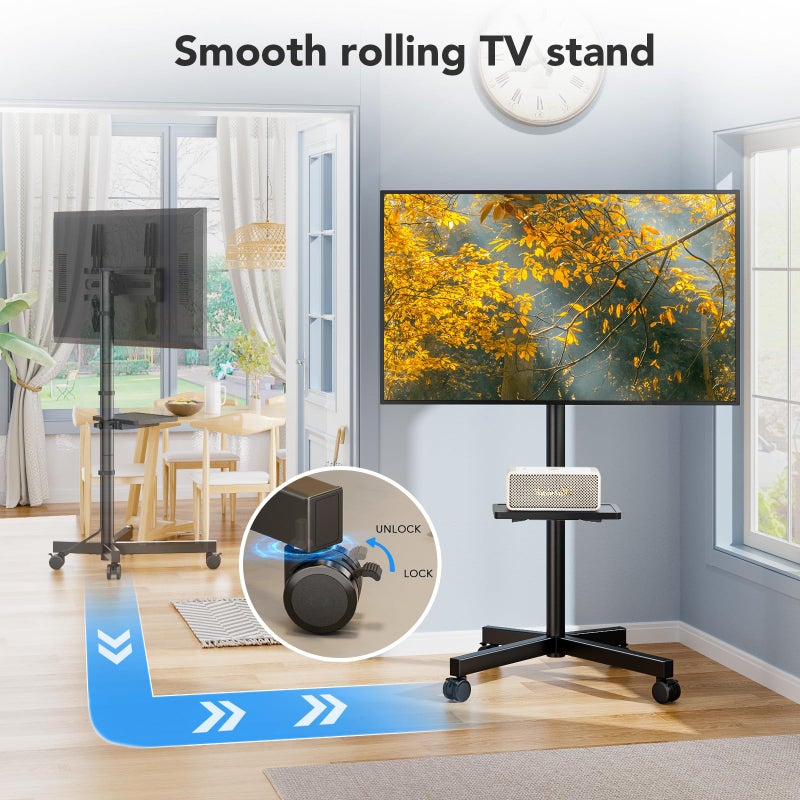 AX WABER Mobile TV Stand for 23-60 Inch LCD LED Flat/Curved Panel Screen TVs, Rolling TV Cart Holds up to 88Lbs Portable Stand with Shelf Rolling Floor Max VESA 400x400mm - Image 4