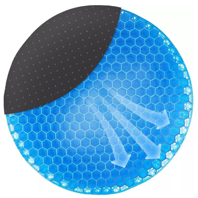 GEEZY Round Honeycomb Gel Seat Cushion 40cm  Black Non Slip Cover Orthopaedic Waffle Design Coccyx Groove Cooling Support  Gel Support Cushion for Chair Car Travel or Office Sitting Comfort