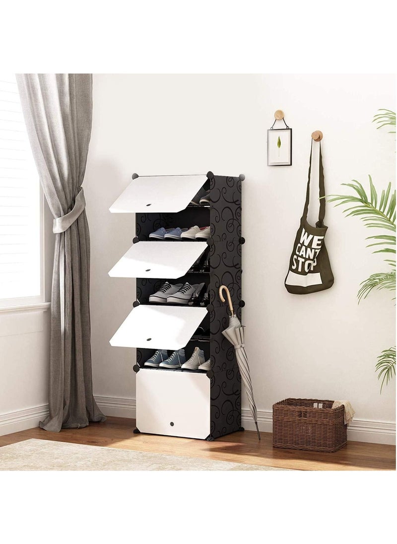 Roman Gifts - Portable Shoe Rack Organizer 4 Cube 8 Tiers Plastic Shoes Tower Shelf Storage Cabinet with Doors, Expandable Free Standing Shoe Modular Cabinet Rack for Closet Entryway Bedroom Hallway - Image 1