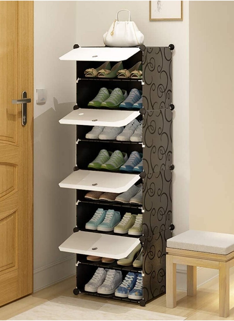 Roman Gifts - Portable Shoe Rack Organizer 4 Cube 8 Tiers Plastic Shoes Tower Shelf Storage Cabinet with Doors, Expandable Free Standing Shoe Modular Cabinet Rack for Closet Entryway Bedroom Hallway - Image 1