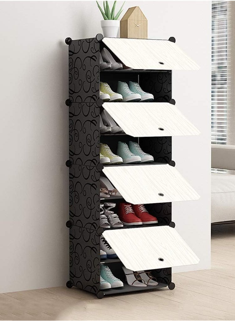 Roman Gifts - Portable Shoe Rack Organizer 4 Cube 8 Tiers Plastic Shoes Tower Shelf Storage Cabinet with Doors, Expandable Free Standing Shoe Modular Cabinet Rack for Closet Entryway Bedroom Hallway - Image 1