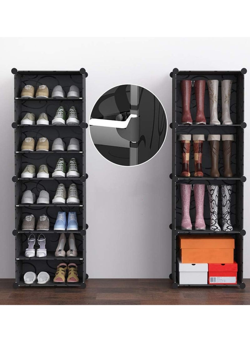 Roman Gifts - Portable Shoe Rack Organizer 4 Cube 8 Tiers Plastic Shoes Tower Shelf Storage Cabinet with Doors, Expandable Free Standing Shoe Modular Cabinet Rack for Closet Entryway Bedroom Hallway - Image 1
