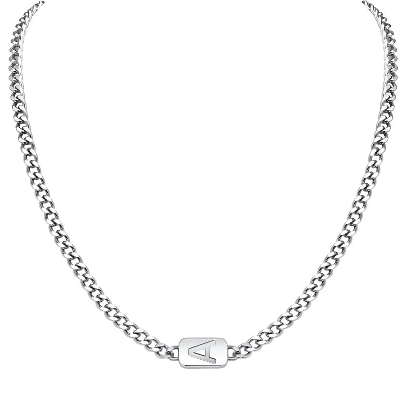 VNOX Silver Initial Necklace for Men - A-Z Letter Necklaces Cuban Link Chain Pendant Neckless for Mens Womens Boy Cute Valentines Day Christmas Birthday Jewelry Gift for Him Boyfriend, Silver, No - Image 1