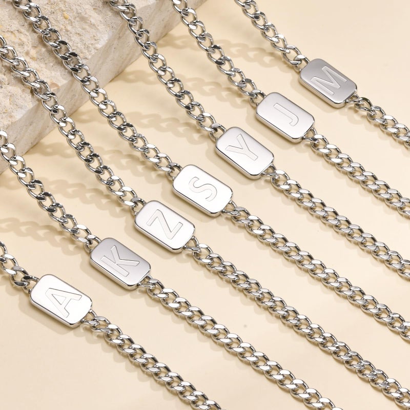 VNOX Silver Initial Necklace for Men - A-Z Letter Necklaces Cuban Link Chain Pendant Neckless for Mens Womens Boy Cute Valentines Day Christmas Birthday Jewelry Gift for Him Boyfriend, Silver, No - Image 4