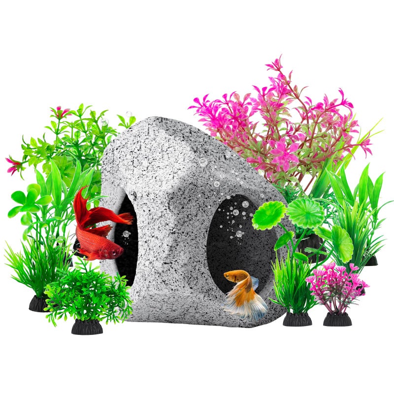 CousDUoBe 10Pcs Aquarium Hideaway Rock Cave Fish Tank Decorations quarium,Betta Toys Hideout Stones House,Safe and Non-Toxic Ceramic Fish Tank Ornaments - Image 1