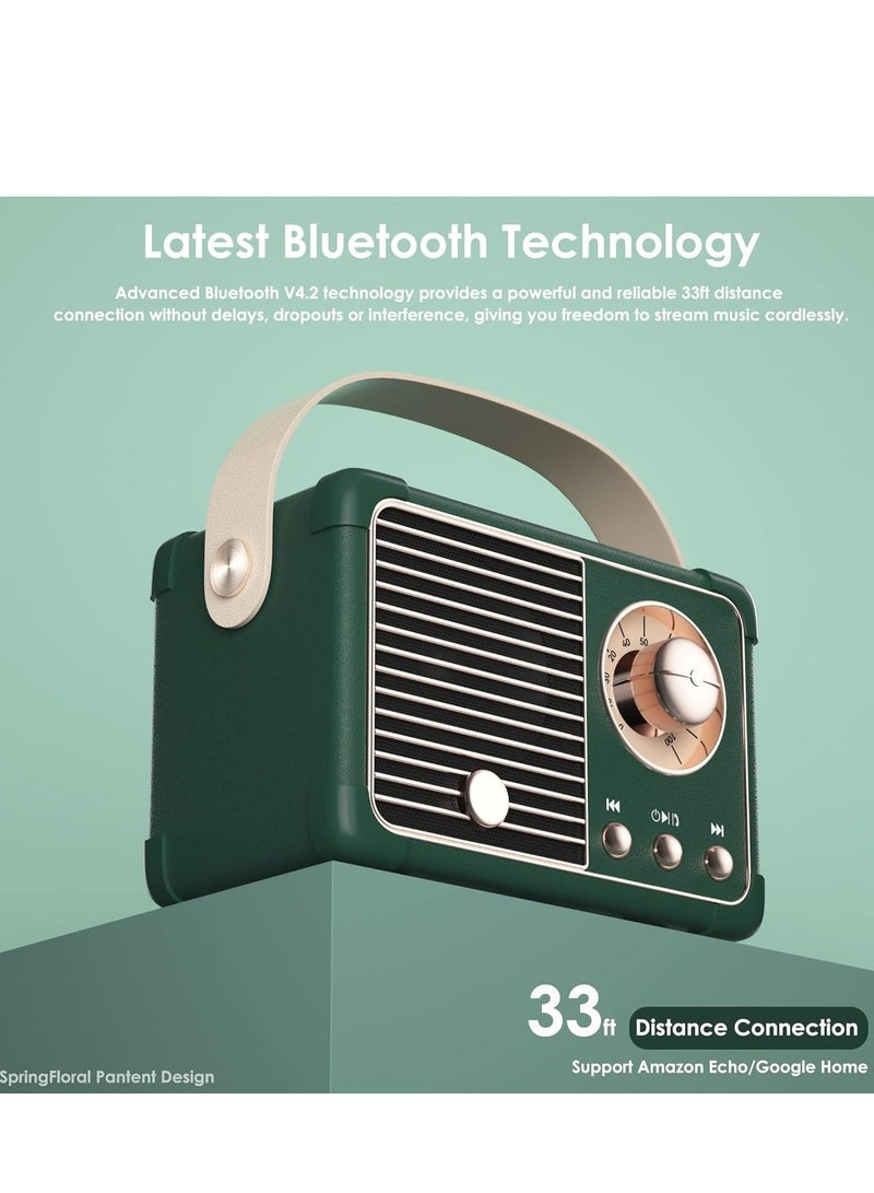 HM-11 Bluetooth Portable Radio, Retro Mini Speaker with Clear Stereo Sound, Rich Bass for iPhone, Android Devices and Tablets(Green) - Image 2