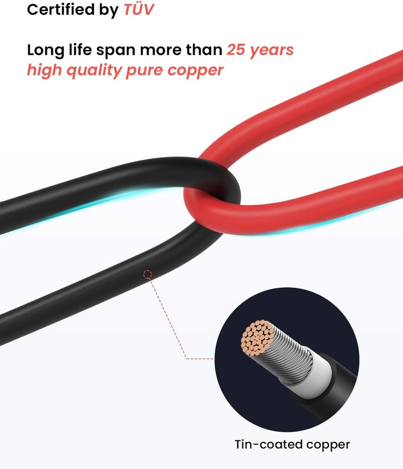BougeRV 10 Feet 12AWG Solar Extension Cable with Female and Male Connector with Extra Pair of Connectors Solar Panel Adaptor Kit Tool (10FT Red + 10FT Black) - Image 5