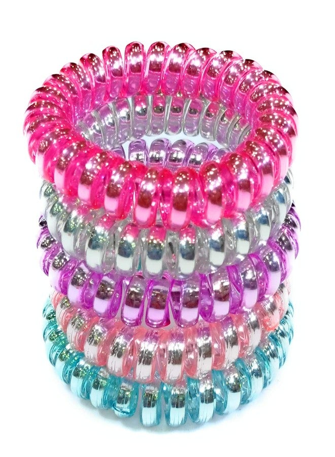 Fairytale Metallic Spiral Colorful Elastic Girl Rubber Telephone Wire Style Hair Ties Hair Rubber Band Accessories for Girls and Womens. Size 5.5 cm(Set of 5) - Image 1
