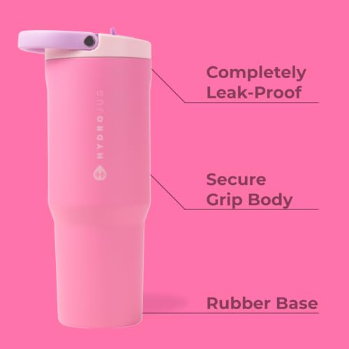 HydroJug Sport - Stainless Steel Tumbler with Straw, Vacuum Insulated, 32oz Leakproof Water Bottle, Ergonomic Design, Reusable, Dishwasher Safe, Rubber Base, Durable for Gym or Outdoors, Pink Sugar - Image 2