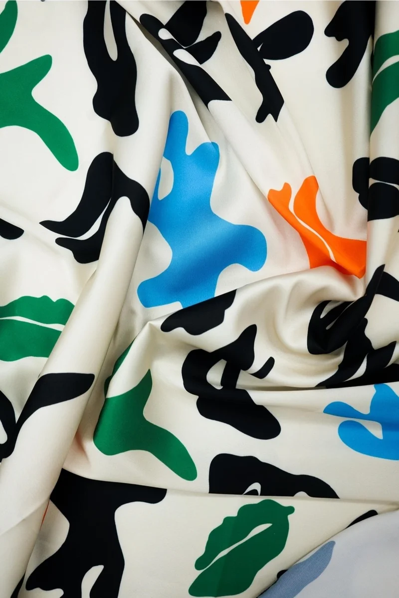 Pistore Cream Pop-Art Patterned Satin Bandana Colorful Scarf New Season Hair Accessory
