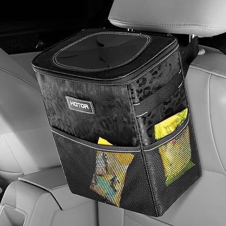 HOTOR Car Trash Can with Lid and Storage Pockets - 100% Leak-Proof Organizer, Waterproof Garbage Can, Multipurpose Trash Bin for Car, 2 Gallons, Leopard-Print Black - Image 5