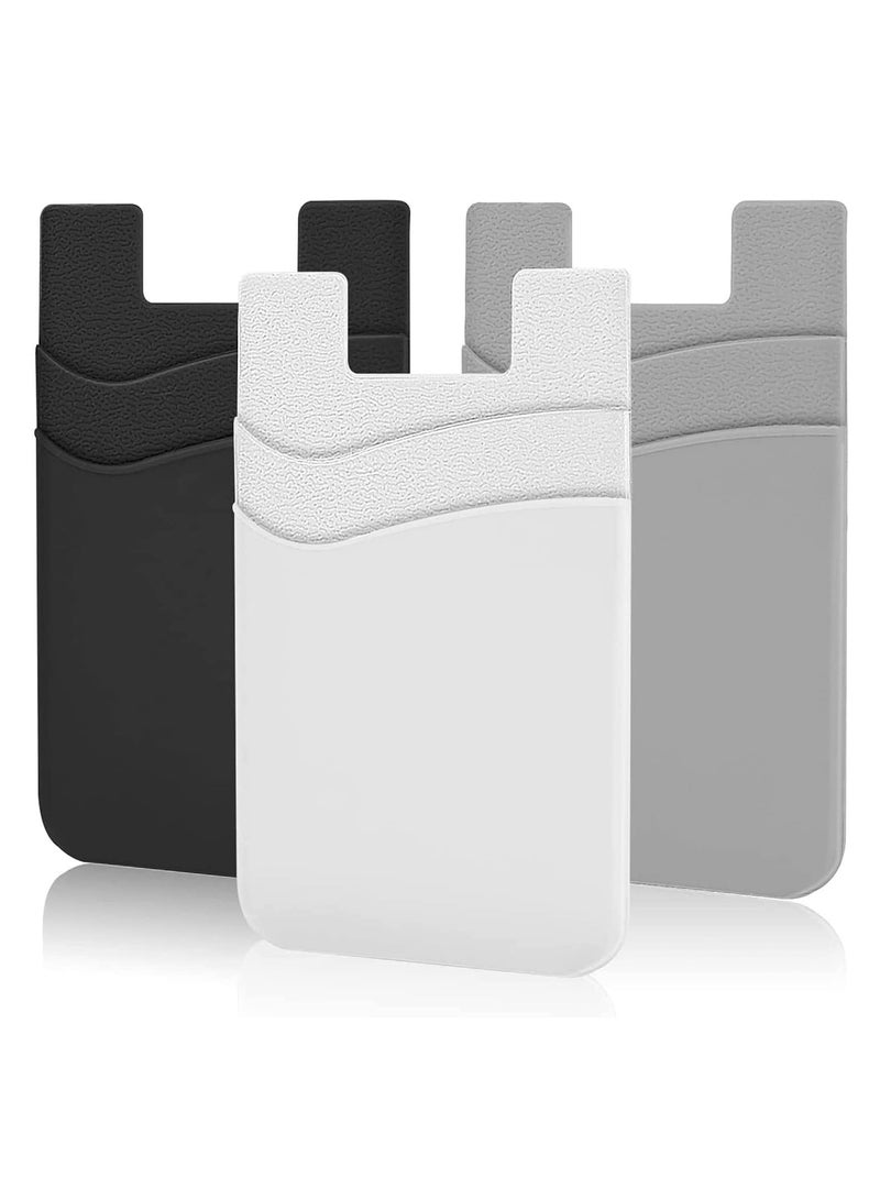 SYOSI Phone Card Holder, Ultra Thin Stick on Silicone Phone Wallet Stick On Credit Card Holder, Phone Pocket for Almost All Smartphones, Adhesive Phone WalletBlack, White, Grey3pcs - Image 1