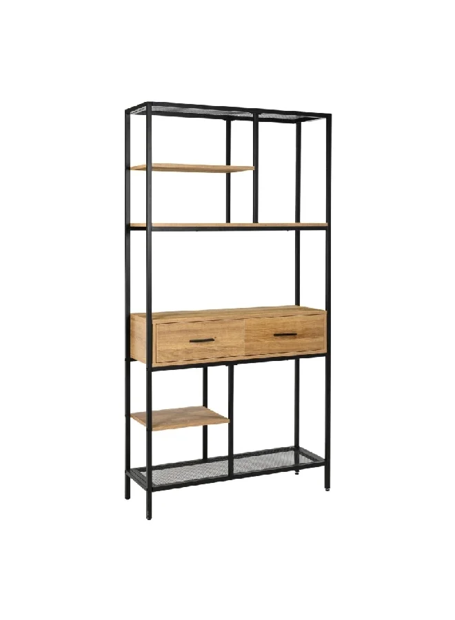 Micasa Melamine Floor Standing Bookcase with Two Drawers Brown and Black 180 x 30 x 90 cm SJ-24114
