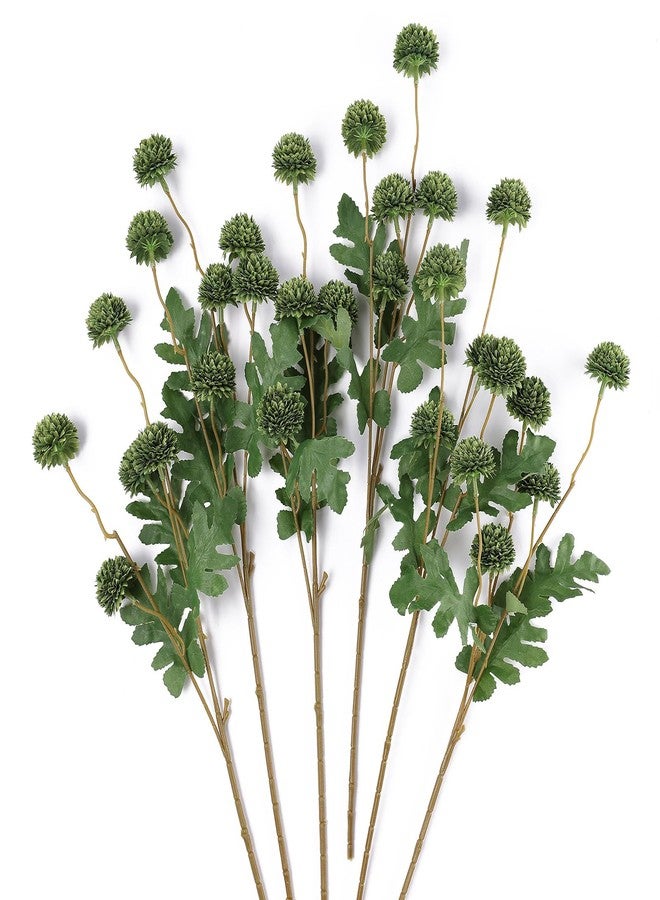 mizii 6Pcs Green Fake Silk Pompon Mum Artificial Flowers Bulk Small Faux Chrysanthemums with Stems Realistic Floral Decorations for Wedding DIY Bouquet Centerpieces Shower Vase Home Decor (Green) - Image 1
